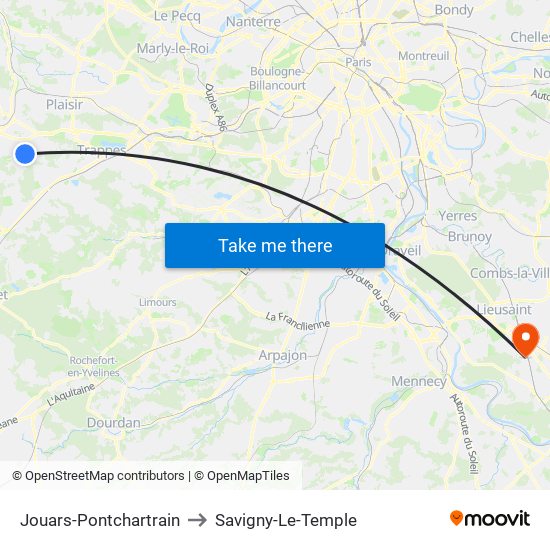 Jouars-Pontchartrain to Savigny-Le-Temple map