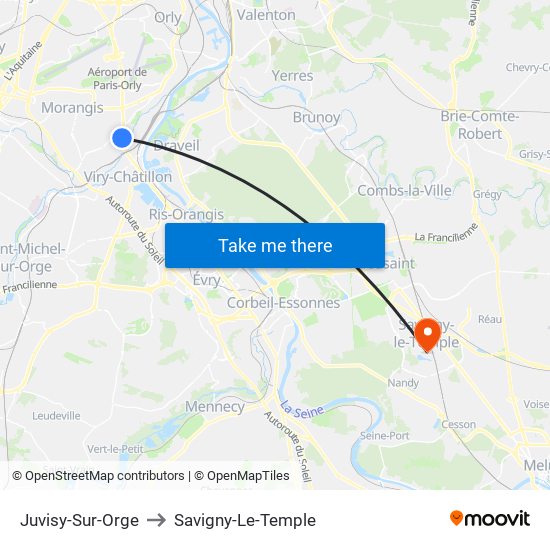 Juvisy-Sur-Orge to Savigny-Le-Temple map