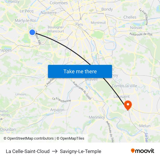 La Celle-Saint-Cloud to Savigny-Le-Temple map