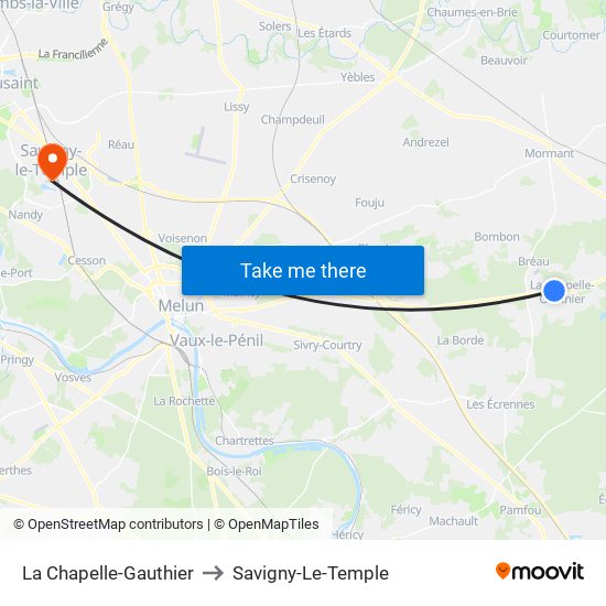La Chapelle-Gauthier to Savigny-Le-Temple map