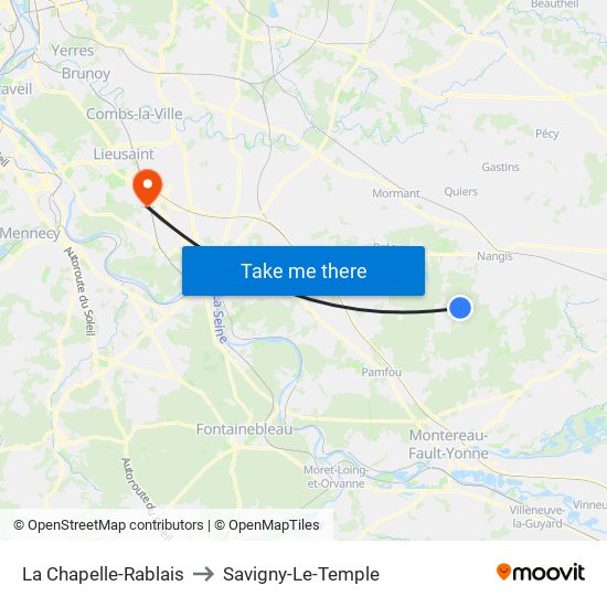 La Chapelle-Rablais to Savigny-Le-Temple map