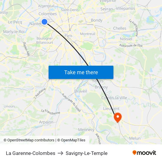 La Garenne-Colombes to Savigny-Le-Temple map