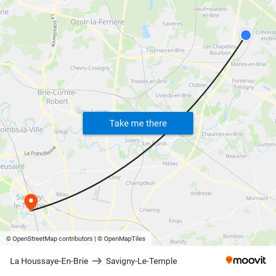 La Houssaye-En-Brie to Savigny-Le-Temple map