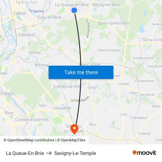 La Queue-En-Brie to Savigny-Le-Temple map