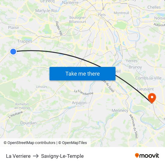 La Verriere to Savigny-Le-Temple map