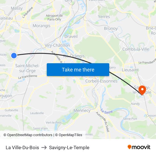 La Ville-Du-Bois to Savigny-Le-Temple map