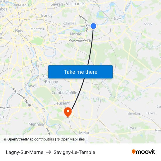 Lagny-Sur-Marne to Savigny-Le-Temple map