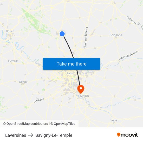 Laversines to Savigny-Le-Temple map