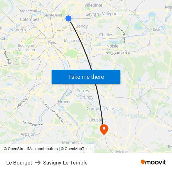 Le Bourget to Savigny-Le-Temple map
