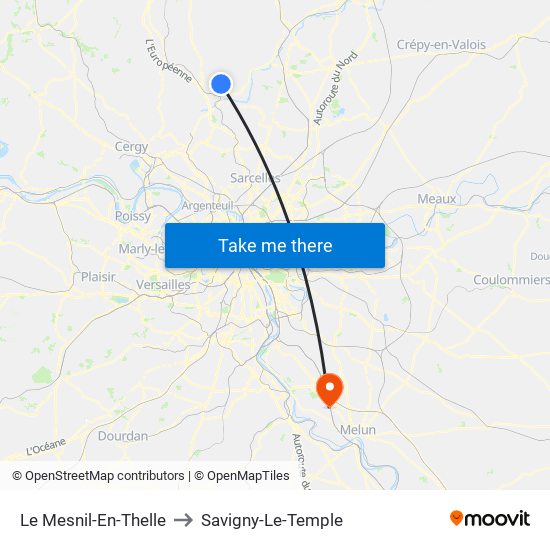 Le Mesnil-En-Thelle to Savigny-Le-Temple map