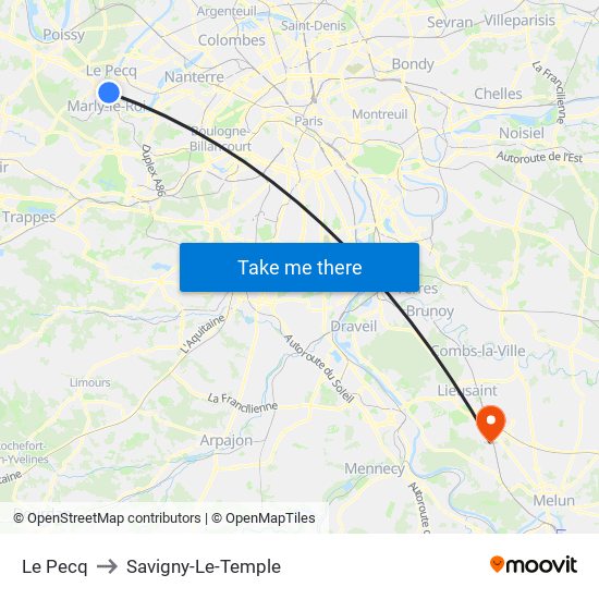 Le Pecq to Savigny-Le-Temple map
