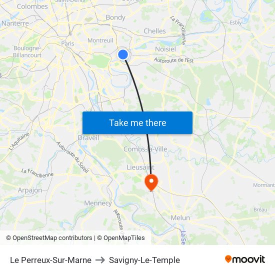 Le Perreux-Sur-Marne to Savigny-Le-Temple map