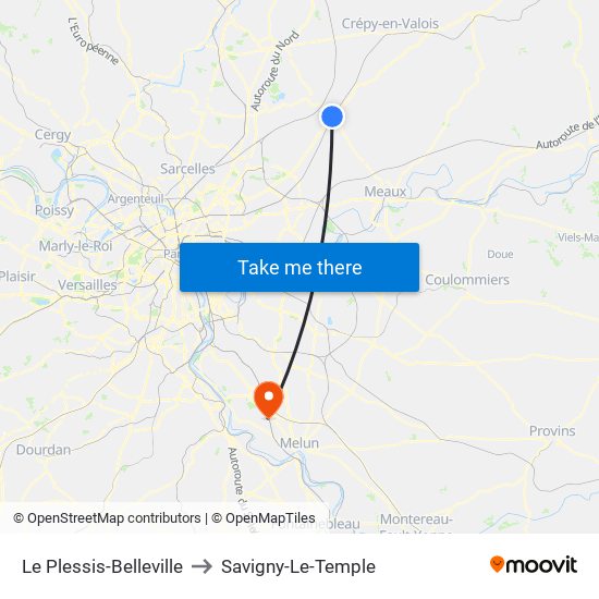 Le Plessis-Belleville to Savigny-Le-Temple map