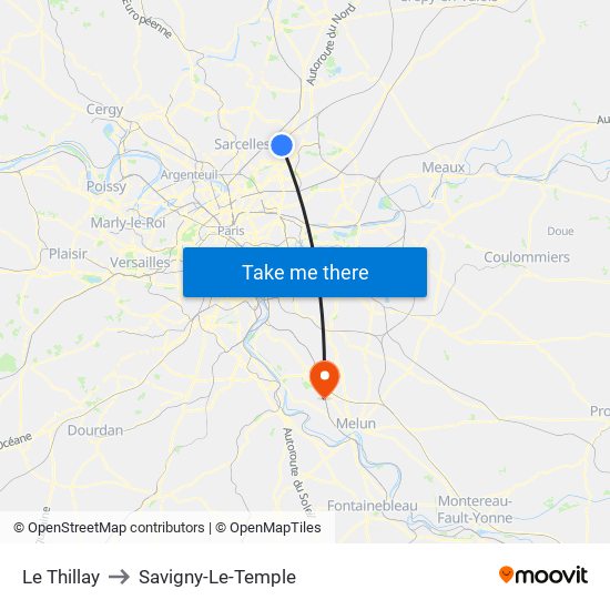 Le Thillay to Savigny-Le-Temple map