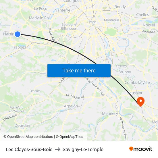 Les Clayes-Sous-Bois to Savigny-Le-Temple map
