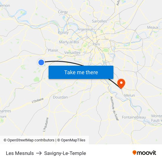 Les Mesnuls to Savigny-Le-Temple map