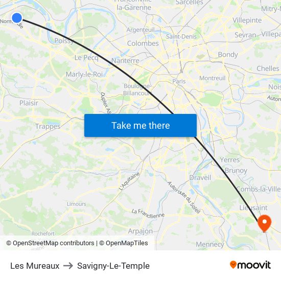 Les Mureaux to Savigny-Le-Temple map