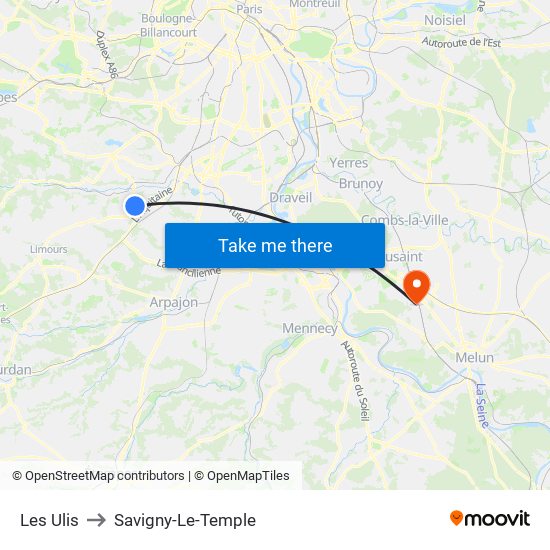 Les Ulis to Savigny-Le-Temple map