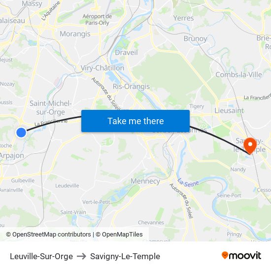 Leuville-Sur-Orge to Savigny-Le-Temple map