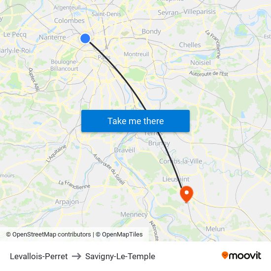 Levallois-Perret to Savigny-Le-Temple map