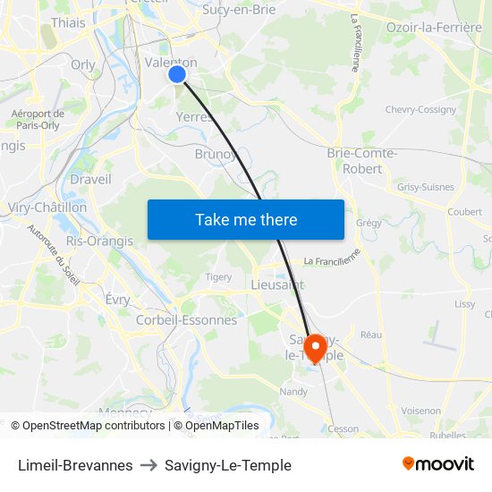 Limeil-Brevannes to Savigny-Le-Temple map