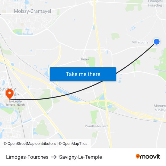 Limoges-Fourches to Savigny-Le-Temple map