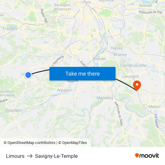 Limours to Savigny-Le-Temple map