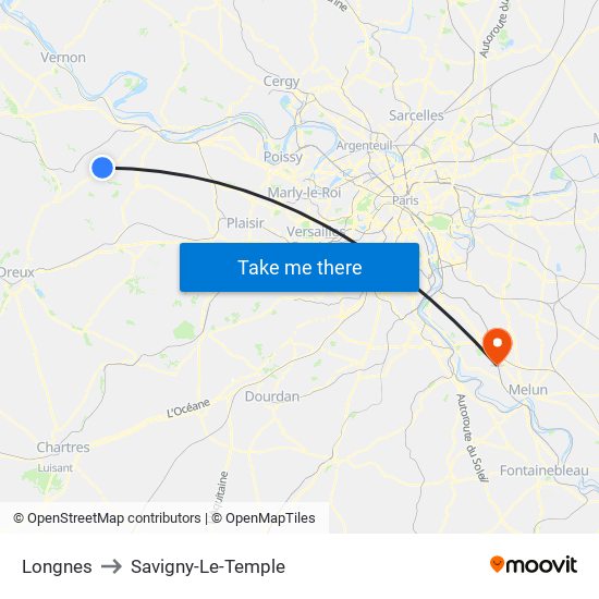 Longnes to Savigny-Le-Temple map