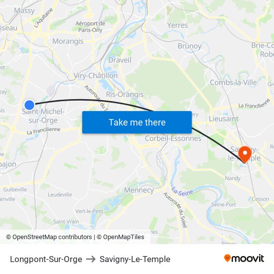 Longpont-Sur-Orge to Savigny-Le-Temple map