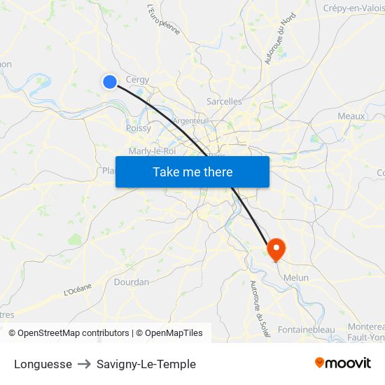 Longuesse to Savigny-Le-Temple map