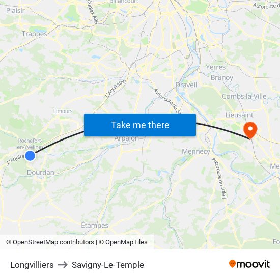 Longvilliers to Savigny-Le-Temple map