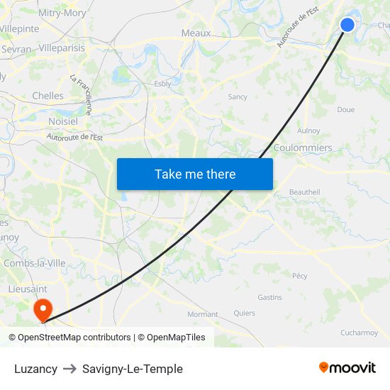 Luzancy to Savigny-Le-Temple map