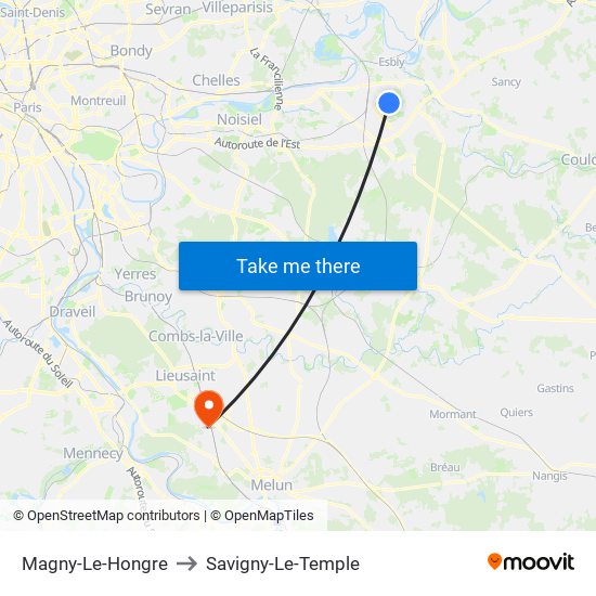 Magny-Le-Hongre to Savigny-Le-Temple map