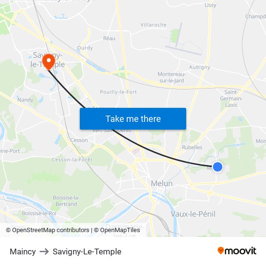 Maincy to Savigny-Le-Temple map