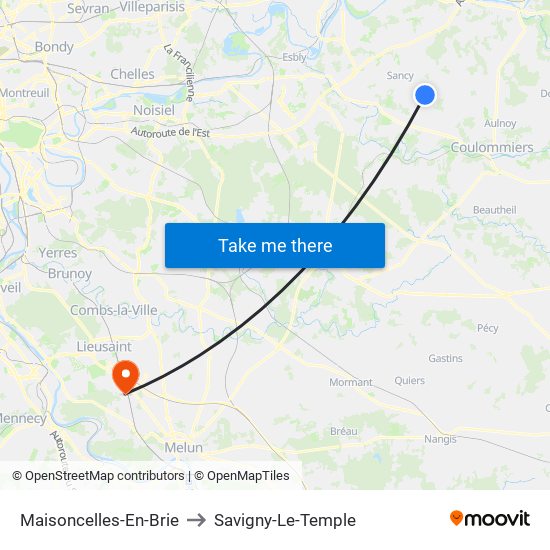 Maisoncelles-En-Brie to Savigny-Le-Temple map