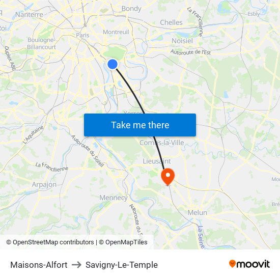 Maisons-Alfort to Savigny-Le-Temple map