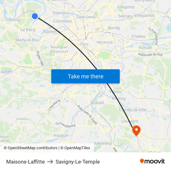 Maisons-Laffitte to Savigny-Le-Temple map