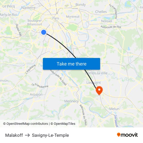 Malakoff to Savigny-Le-Temple map