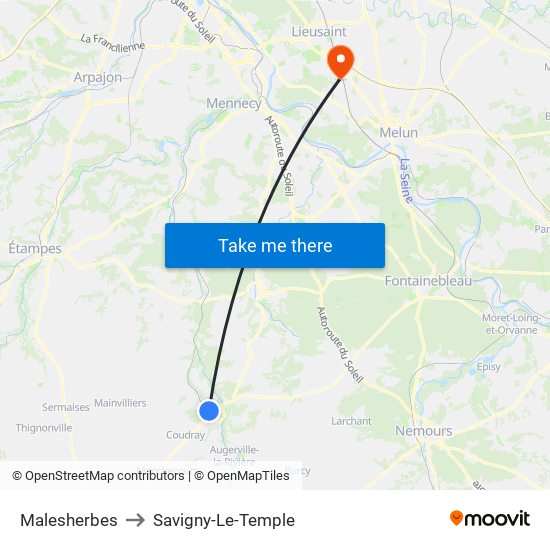 Malesherbes to Savigny-Le-Temple map