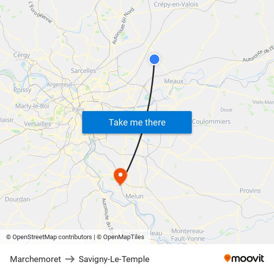 Marchemoret to Savigny-Le-Temple map