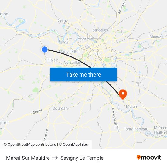 Mareil-Sur-Mauldre to Savigny-Le-Temple map