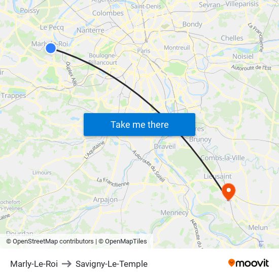 Marly-Le-Roi to Savigny-Le-Temple map