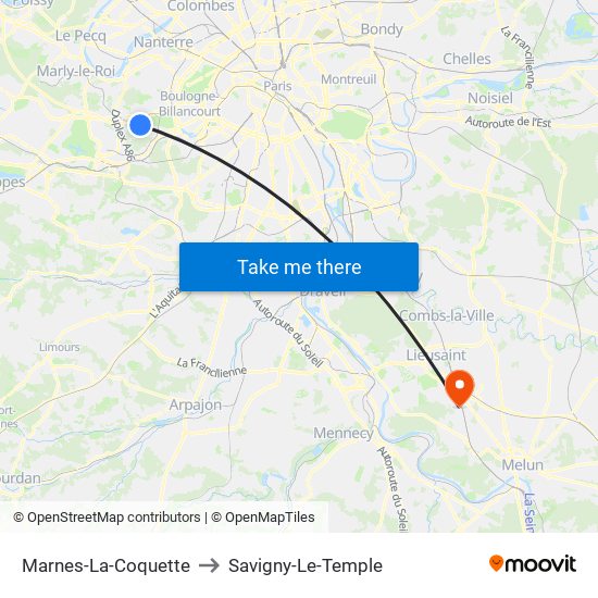 Marnes-La-Coquette to Savigny-Le-Temple map