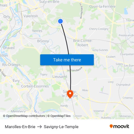 Marolles-En-Brie to Savigny-Le-Temple map