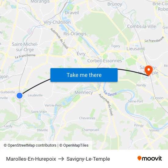 Marolles-En-Hurepoix to Savigny-Le-Temple map