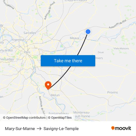 Mary-Sur-Marne to Savigny-Le-Temple map