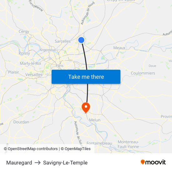 Mauregard to Savigny-Le-Temple map