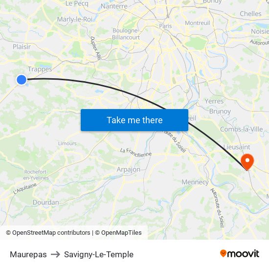 Maurepas to Savigny-Le-Temple map