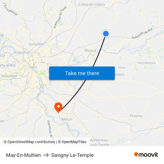 May-En-Multien to Savigny-Le-Temple map