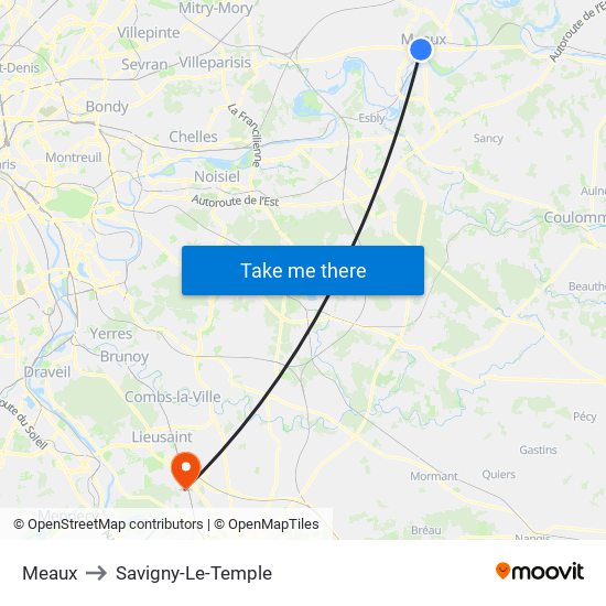 Meaux to Savigny-Le-Temple map